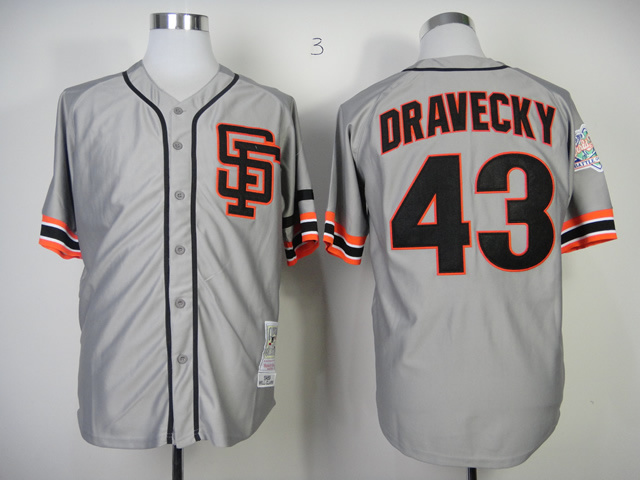 Men San Francisco Giants #43 Dravecky Grey Throwback MLB Jerseys->san francisco giants->MLB Jersey